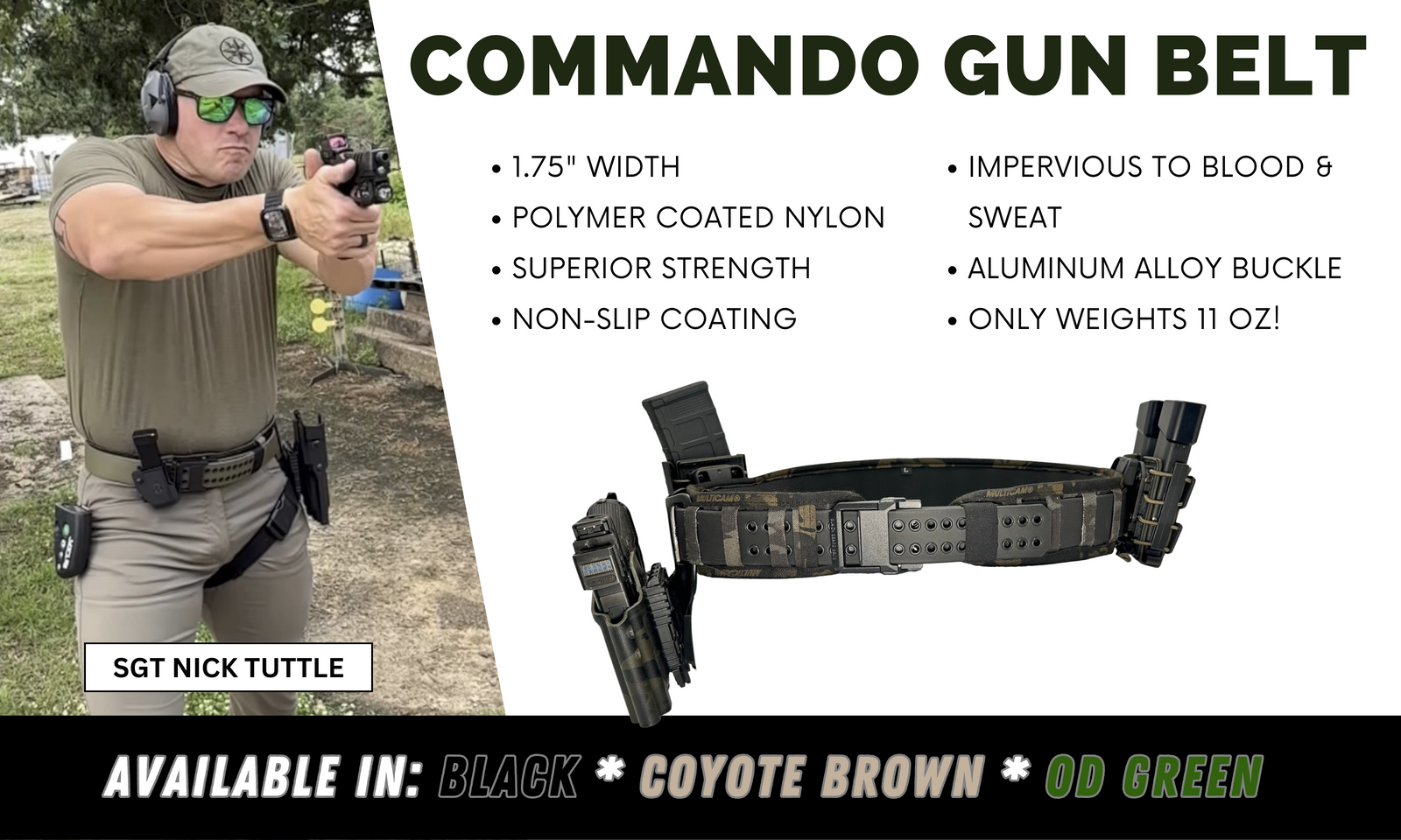 Tac Shield Gun Belt 1.75 Reinforced - Cobra Buckle Coyote Brown USA Made